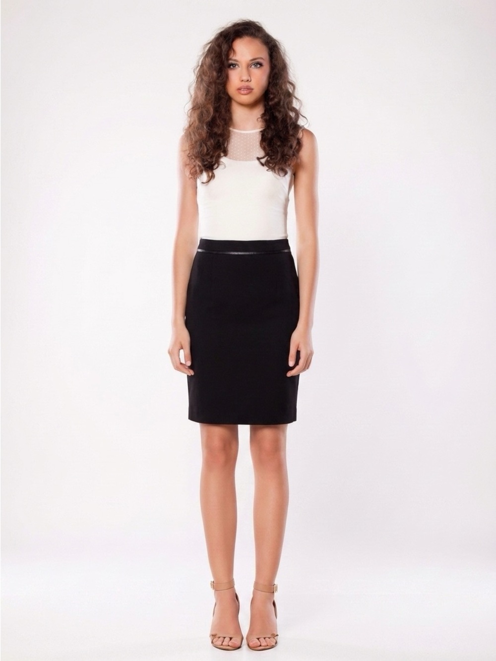 Talbots Pencil Skirt Womens 10 Black Refined Ponte Faux Leather Trim Knee Length